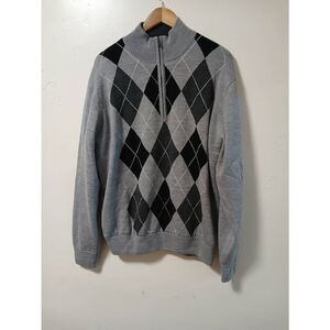 Foot joy mens medium argyle merino wool LINED GOLF OUTDOOR sweater gray 1/2
